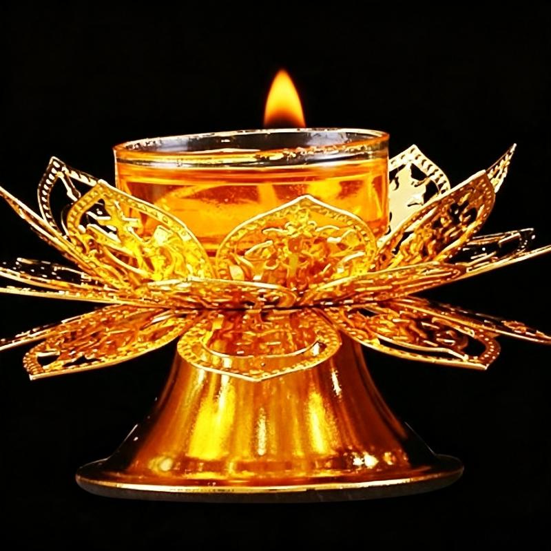 Lighting Design Decor - Porte-bougie chauffe-plat doré motif lotus, brûleur