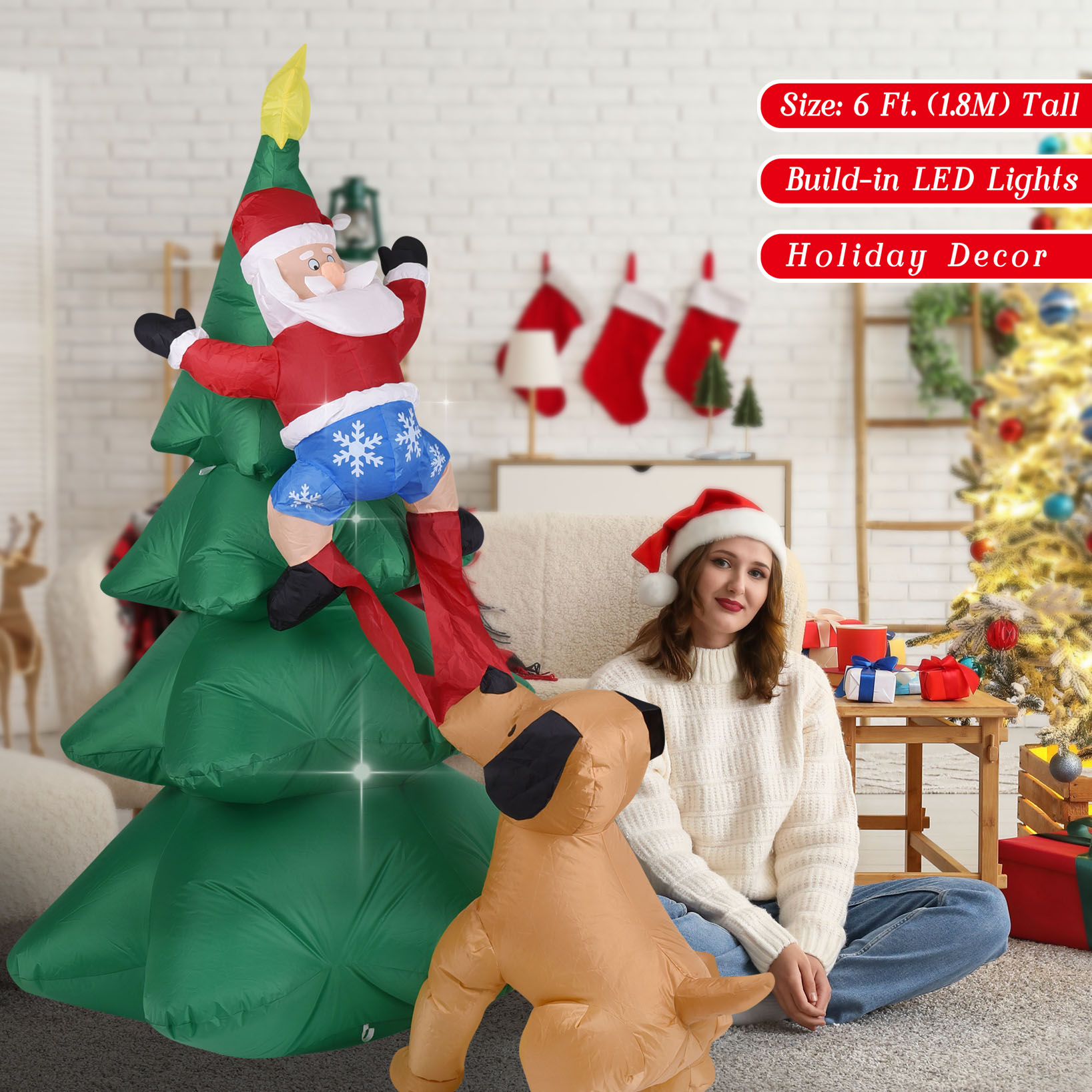 Chien gonflable de noël avec a - Home Decor Lighting Tree avis et prix
